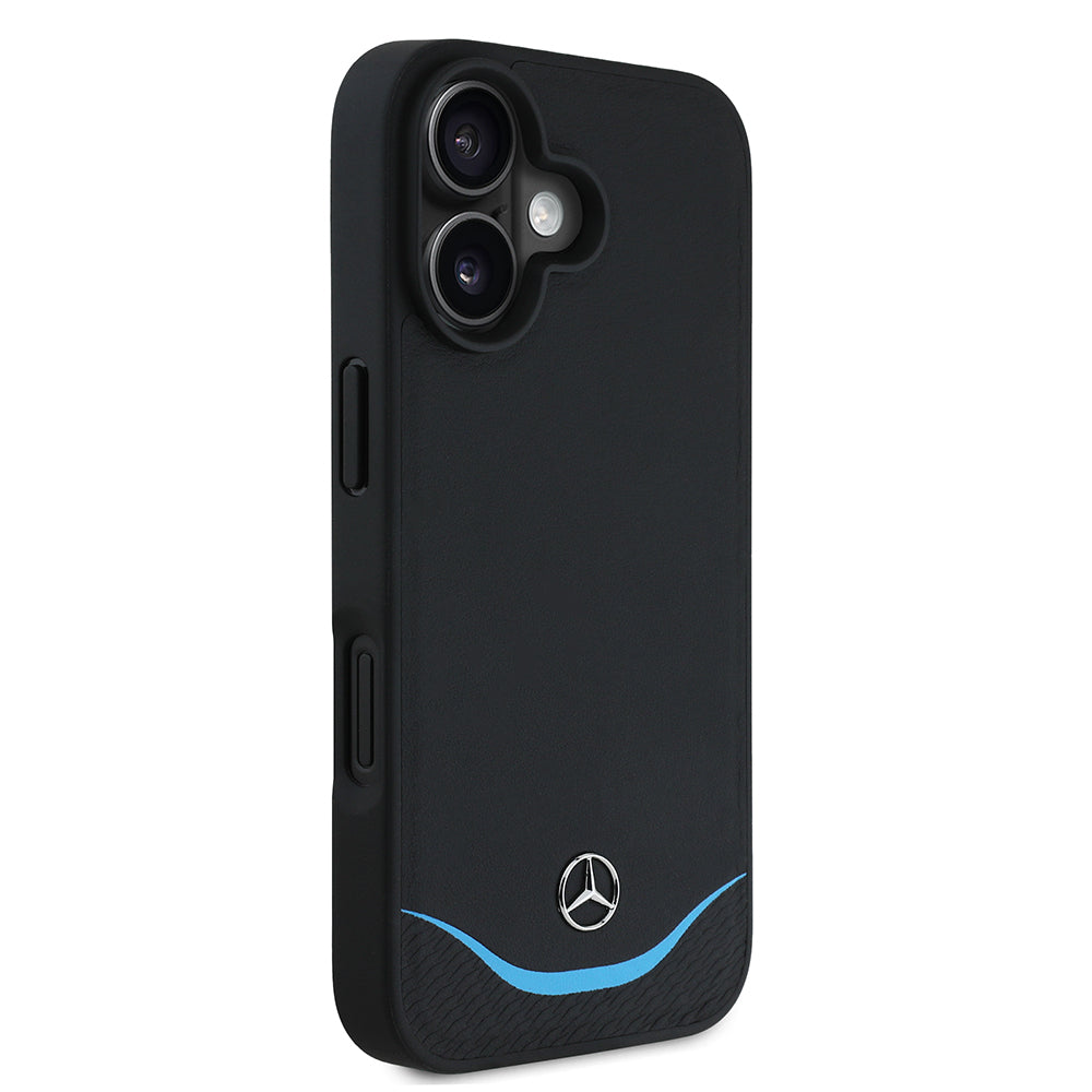 Mercedes Benz iPhone 16 Orjinal Lisanslı 3D Metal Logolu Mavi Yatay Eğri Çizgili Deri M-safe Kılıf Mercedes Benz iPhone 16 Orjinal Lisanslı 3D Metal Logolu Mavi Yatay Eğri Çizgili Deri M-safe Kılıf